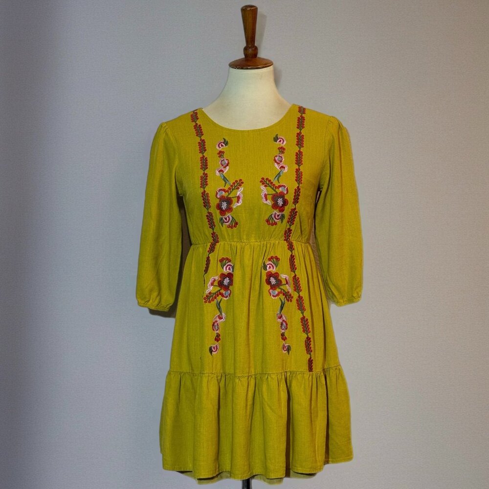 Roolee Embroidered Women’s Dress in Mustard Yellow Size XXS